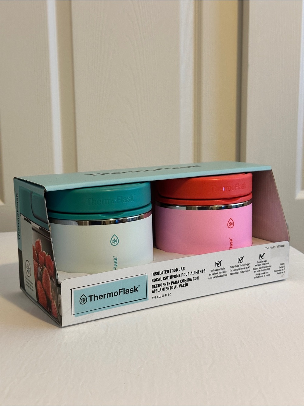 ThermoFlask Insulated Food Jars Green Red/Pink 2-Pack 20oz New